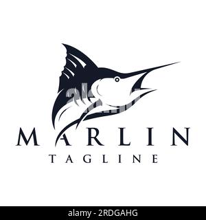 Logo abstrait d'espadon créatif ou de poisson marlin silhouette.marlin sautant sur l'eau. Illustration de Vecteur