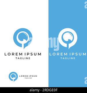 Recherche ou trouver de logo, recherche de logo par combinaison, laboratoire, lune, emplacement, vérifier, vagues, et soleil. Logo avec édition simple. Illustration de Vecteur