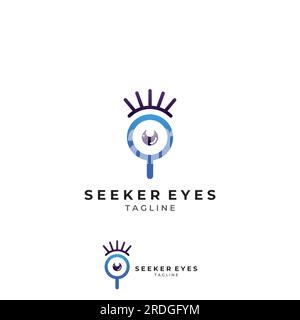 Recherche ou trouver de logo, recherche de logo par combinaison, laboratoire, lune, emplacement, vérifier, vagues, et soleil. Logo avec édition simple. Illustration de Vecteur