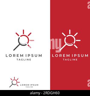 Recherche ou trouver de logo, recherche de logo par combinaison, laboratoire, lune, emplacement, vérifier, vagues, et soleil. Logo avec édition simple. Illustration de Vecteur