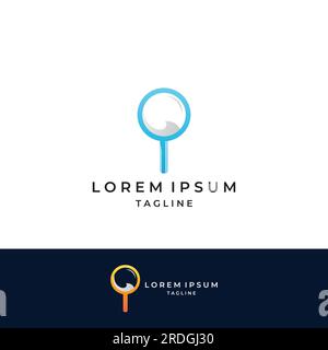 Recherche ou trouver de logo, recherche de logo par combinaison, laboratoire, lune, emplacement, vérifier, vagues, et soleil. Logo avec édition simple. Illustration de Vecteur