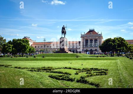 Place du Roi Tomislav et gare centrale (Glavni Kolodvor) à Zagreb, Croatie Banque D'Images