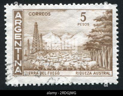 ARGENTINE - CIRCA 1959 : timbre imprimé par l'Argentine, montre Tierra del Fuego, circa 1959 Banque D'Images