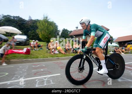 Domancy, France 18 juillet 2023 : JASPER PHILIPSEN (ALPECIN-DECEUNINCK bel) en contre-la-montre au Tour de France. Banque D'Images