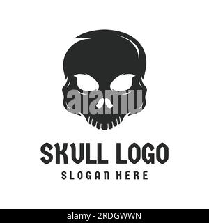 Logo de tête de crâne de feu avec cornes, guerrier, sombre, fort, tatouage, logo vintage. Illustration de Vecteur