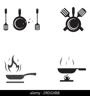 Logos pour ustensiles de cuisine, casseroles, spatules et cuillères de cuisine. Utilisation de concepts de conception vectorielle. Illustration de Vecteur