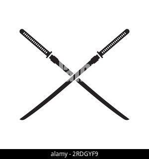 Logo vintage japonais samouraï katana épée, illustration vectorielle d'épée de patrimoine japonais. Illustration de Vecteur