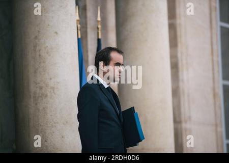 Paris, France. 01 juin 2023. Le ministre des armées français Sébastien Lecornu après le Conseil des ministres au Palais de l'Elysée. France. Paris, 21 juillet 2023.photo de Jeremy Paoloni/ABACAPRESS.COM crédit : Abaca Press/Alamy Live News Banque D'Images