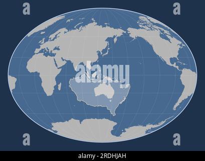 Plaque tectonique australienne sur la carte en contour solide dans la projection de Fahey centrée méridien. Illustration de Vecteur