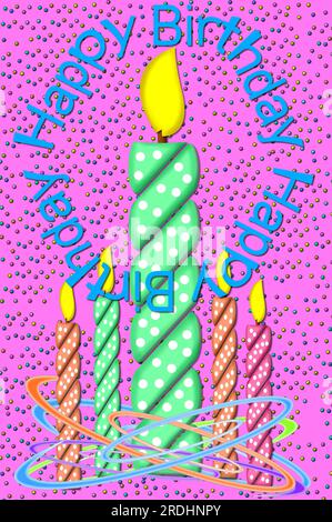 Message d'anniversaire cercles image de la polka à pois, bougie en feu. L'image montre une grande bougie et un groupe de petites bougies entourées de couleur str Banque D'Images