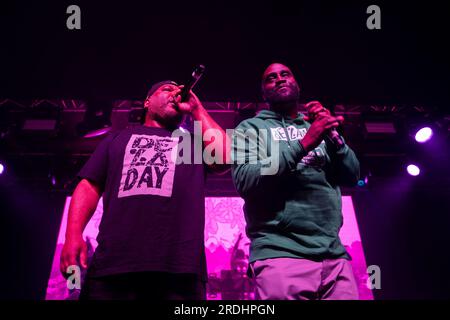 Nottingham, Royaume-Uni, le 21 juillet 2023, Hip Hop Legends de la Soul Kelvin 'Posdnuos' Mercer et Vincent 'Maseo' Mason se produisent devant une foule à guichets fermés à Rock City à Nottingham , UK Credit : Paul Smith / Alamy Live News Banque D'Images