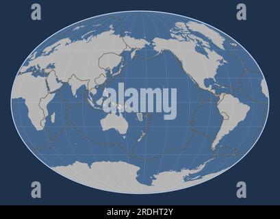 Forme de la plaque tectonique des nouvelles Hébrides sur la carte de contour solide dans la projection de Fahey centrée méridien. Limites des autres plaques Illustration de Vecteur