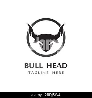 logo vintage rétro en forme de cornes de tête de taureau. Illustration de Vecteur