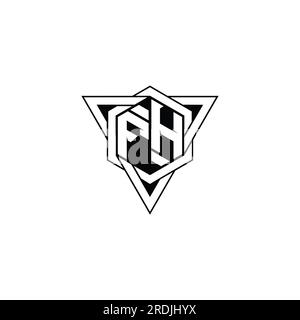 FH Letter logo forme hexagonale monogramme avec contour géométrique triangle pointu modèle de conception de style moderne Banque D'Images