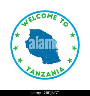 Bienvenue au timbre de Tanzanie. Timbre rond de pays grunge avec texture en vert avec thème de couleur Envy. Sceau de Tanzanie géométrique de style vintage. Charmant vec Illustration de Vecteur