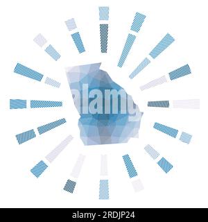 Georgie Sunburst. Rayons poly rayés bas et carte de l'état américain. Illustration vectorielle authentique. Illustration de Vecteur
