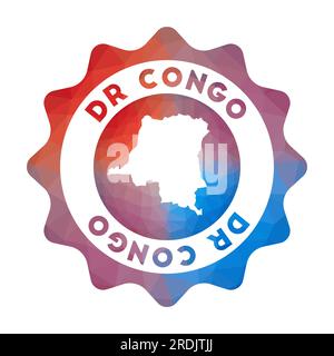 Logo DR Congo Low poly. Logo de voyage dégradé coloré du pays dans un style géométrique. Signe arrondi polygonal multicolore DR Congo avec carte pour vous Illustration de Vecteur