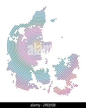 Carte en pointillés du Danemark. Forme de style numérique du Danemark. Icône Tech du pays avec des points gradués. Illustration vectorielle attrayante. Illustration de Vecteur