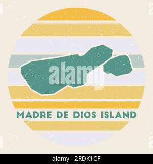 Logo Madre de Dios Island. Signez avec la carte et les bandes colorées, illustration vectorielle. Peut être utilisé comme insigne, logotype, étiquette, autocollant ou badge de t Illustration de Vecteur