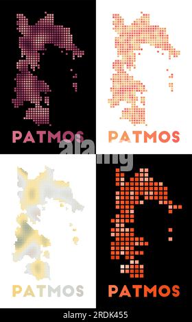 Carte Patmos. Collection de carte de Patmos en style pointillé. Bordures de l'île remplies de rectangles pour votre conception. Illustration vectorielle. Illustration de Vecteur