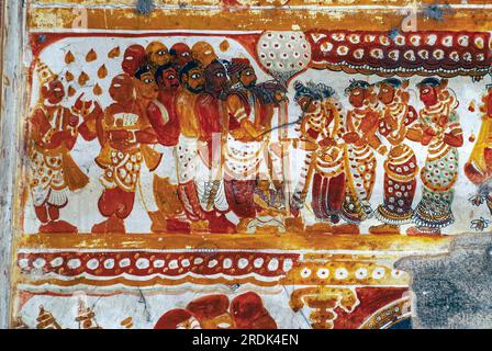 Peintures murales Nayak du 16e siècle fresques dans Thillai Nataraja Temple plafond, Chidambaram, Tamil Nadu, Inde du Sud, Inde, Asie Banque D'Images