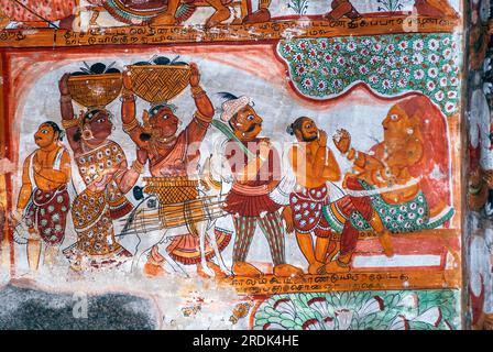 Peintures murales Nayak du 16e siècle fresques dans Thillai Nataraja Temple plafond, Chidambaram, Tamil Nadu, Inde du Sud, Inde, Asie Banque D'Images