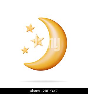 Lune 3D Gold Crescent avec étoiles Illustration de Vecteur