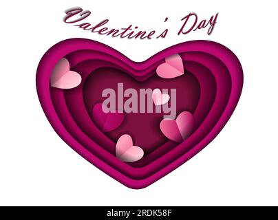 Grand coeur dans le style de papier coupé sur un fond blanc avec texte de jour de Saint Valentin. Carte postale, affiche, Saint-Valentin pour les amoureux Illustration de Vecteur