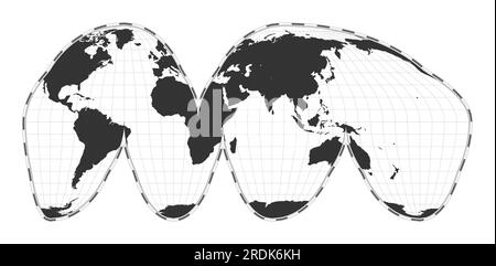 Carte du monde vectorielle. Projection interrompue d'homologues de Goode. Carte géographique du monde simple avec les lignes de latitude et de longitude. Illustration de Vecteur