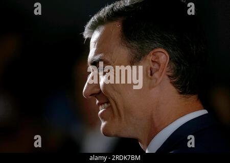 Madrid, Espagne. 19 juillet 2023. Le président du gouvernement espagnol Pedro Sanchez (PSOE) arrive pour le dernier débat télévisé des principaux candidats des principaux partis avant la nouvelle élection du Parlement espagnol le 23 juillet 2023. Crédit : Cesar Luis de Luca/dpa/Alamy Live News Banque D'Images