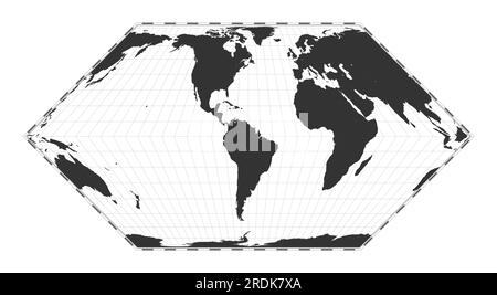 Carte du monde vectorielle. Projection Eckert II. Carte géographique du monde simple avec des lignes de latitude et de longitude. Centré sur une longitude de 60 deg E. Vector illustra Illustration de Vecteur