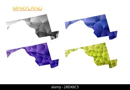 Ensemble de cartes polygonales vectorielles du Maryland. Carte de gradient lumineux de l'état américain dans le style poly bas. Illustration de Vecteur