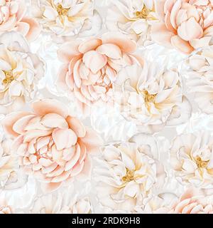 Motif aquarelle sans couture avec de délicates fleurs blanches et roses. Motif floral pour tissu, textile, emballage, cadeau, carte, salutation, invitation, labe Banque D'Images