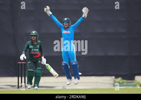 Niger Sultana Joty bat lors du Bangladesh Women-India Women troisième et dernier match One Day International (ODI) en trois matchs au Sher- Banque D'Images