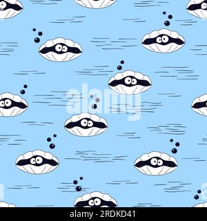 Motif de mer sans couture avec doodle mignon Seashell. Illustration de Vecteur