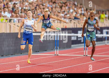 Monaco, Principauté de Monaco. 21 juillet 2023. 400M HAIES HOMMES : Karsten WARHOLM (Norvay) vainqueur et Alison DOS SANTOS (Brésil) deuxième place lors du Diamond League - Monaco International Athletics Meeting, Athletics Internationals à Monaco, Principauté de Monaco, juillet 21 2023 crédit : Independent photo Agency/Alamy Live News Banque D'Images