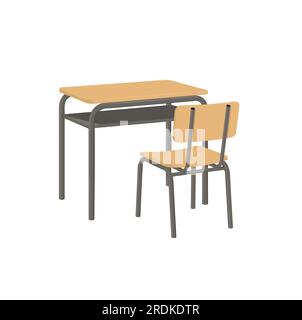 Bureau d'école et chaise vecteur plat isolé sur fond blanc. Fournitures scolaires. Retour à l'école. Illustration de Vecteur