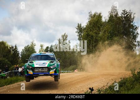 Tartu, Estonie - 22/07/2023, Tartu, Estonie. 22 juillet 2023. 31 Joshua MCERLEAN (IRL), James FULTON (IRL), MOTORSPORT IRELAND RALLY ACADEMY, HYUNDAI i20 N, RC2, Rally2, action lors du Rallye Estonia 2023, 8e manche du Championnat du monde des voitures de rallye WRC 2023, du 20 au 23 juillet 2023 à Tartu, Estonie - photo Nikos Katikis/DPPI crédit : DPPI Media/Alamy Live News Banque D'Images