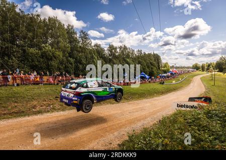 Tartu, Estonie - 22/07/2023, Tartu, Estonie. 22 juillet 2023. 31 Joshua MCERLEAN (IRL), James FULTON (IRL), MOTORSPORT IRELAND RALLY ACADEMY, HYUNDAI i20 N, RC2, Rally2, action lors du Rallye Estonia 2023, 8e manche du Championnat du monde des voitures de rallye WRC 2023, du 20 au 23 juillet 2023 à Tartu, Estonie - photo Nikos Katikis/DPPI crédit : DPPI Media/Alamy Live News Banque D'Images
