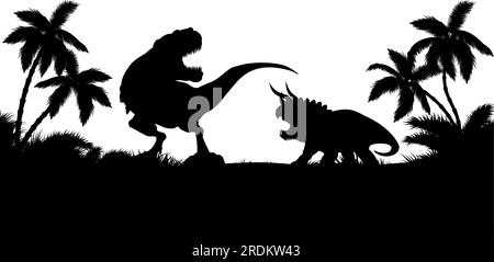 Scène de paysage d'arrière-plan de dinosaure Silhouette Illustration de Vecteur