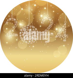 Le symbole de boule de Noël vecteur année 2024 sur Un fond abstrait d'or rond avec espace de texte. Illustration de Vecteur
