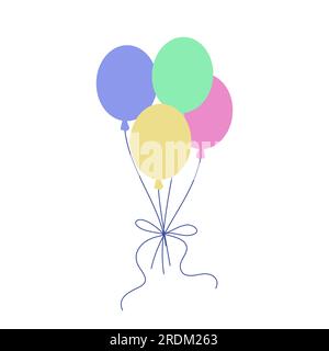 Ballons pastel volants avec corde. Icône plate pour célébration et Carnaval. Bouquet de ballons pour anniversaire et fête Illustration de Vecteur