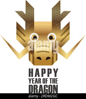 Année du Dragon Vector Gold Zodiac Symbol Illustration avec voeux du nouvel an isolé sur Un fond blanc. Illustration de Vecteur