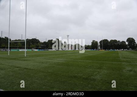 Priory Lane, Royaume-Uni. 22 juillet 2023. GV OF THE STADIUM *** lors du match de coupe 1895 entre les London Broncos et les Halifax Panthers au Rosslyn Park FC, Priory Lane, Royaume-Uni, le 22 juillet 2023. Photo de Simon Hall. Usage éditorial uniquement, licence requise pour un usage commercial. Aucune utilisation dans les Paris, les jeux ou les publications d'un seul club/ligue/joueur. Crédit : UK Sports pics Ltd/Alamy Live News Banque D'Images