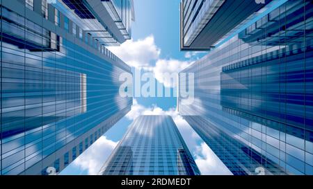 Nuages sur le ciel bleu passant au-dessus des gratte-ciel bâtiments commerciaux dans la matinée Banque D'Images