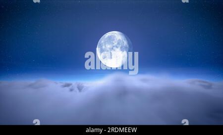 lune sur le ciel étoilé bleu avec des nuages se déplaçant la nuit. Fond de nuit de Noël. Ciel nuageux. Beau paysage nuageux Banque D'Images