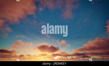 Nuages dorés sur le ciel étoilé bleu et soleil le matin. Ciel nuageux. Beau paysage nuageux Banque D'Images