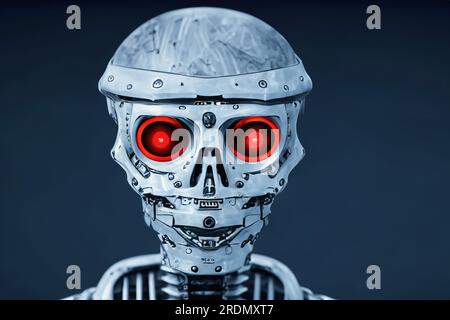 Portrait d'un robot de combat. La guerre de l'intelligence artificielle. Montée des robots militaires. Apocalypse dramatique concept super réaliste, avenir de hu Banque D'Images