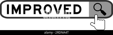 Bannière de recherche dans le mot amélioré avec la main sur l'icône loupe sur fond blanc Illustration de Vecteur