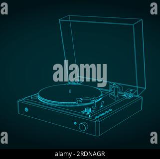 Illustration vectorielle stylisée de croquis de vinyle tournant Illustration de Vecteur